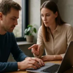 Két szakember együttműködik a gépi tanulás témájában.