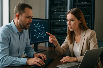 Tech szakemberek beszélgetnek a folyamat alapú útválasztásról.