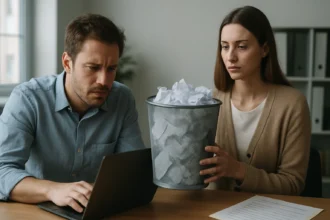 Két ember, akik a hibás adatokról és a GIGO koncepciójáról beszélnek.