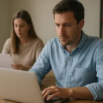 Két ember dolgozik nyílt forráskódú szoftveren egy asztalnál.