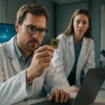 Két tudós, akik a mélytechnológia innovációs területén dolgoznak laboratóriumban.