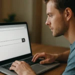 Férfi a laptopon az URL sávban keresést végez