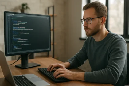 Programozó kódolás közben az adattípusok kezeléséről.