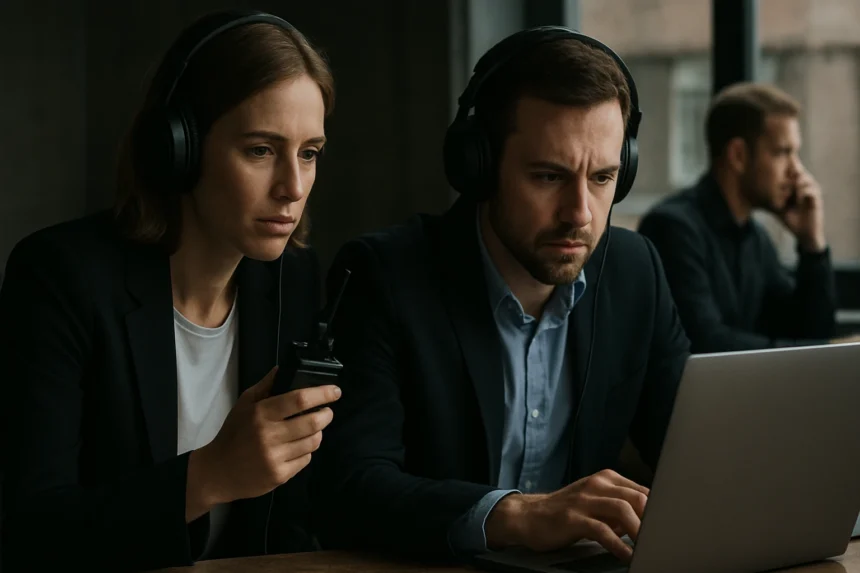 Hírszerzők főhadiszálláson, kommunikációs megfigyelés közben.