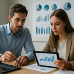 Két elemző statisztikai adatokat vizsgál egy táblázat segítségével.