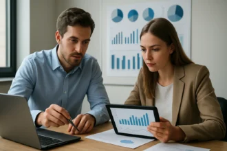 Két elemző statisztikai adatokat vizsgál egy táblázat segítségével.