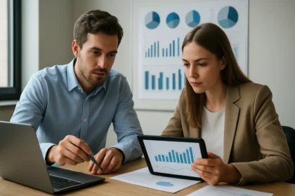 Két elemző statisztikai adatokat vizsgál egy táblázat segítségével.