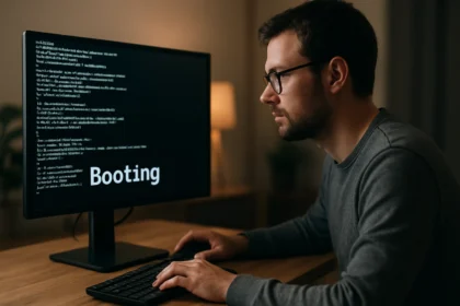 Felhasználó a számítógépén, bootolás közben a képernyőn kód