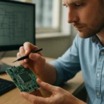 Férfi az aritmetikai logikai egység (ALU) működését tanulmányozza.