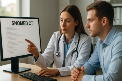 Egészségügyi szakember a SNOMED CT rendszer használatát magyarázza