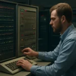 Mainframe programbetöltési folyamat munka közben.