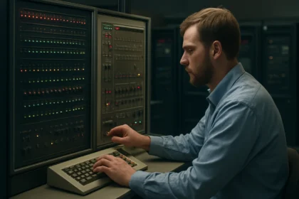 Mainframe programbetöltési folyamat munka közben.