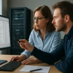 Két informatikai szakember, akik az Active Directory Global Catalog működését elemzik.