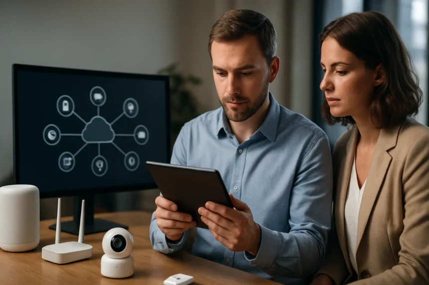 IoT eszközkezelés: szakemberek dolgoznak a hálózatra kapcsolt eszközök menedzsmentjén.