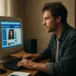 Felhasználó MySpace profilját nézi egy régi számítógépen.