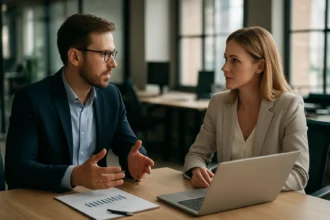 Üzleti megbeszélés a kapcsolatmenedzsment és az ügyfélkapcsolat javítása érdekében.