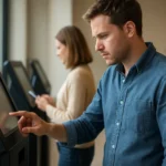 Ügyfél önkiszolgáló terminál használata, digitális szolgáltatásokkal.