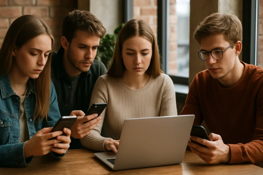 Ifjúsági csoport közösségi média használata a digitális korban