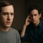 Két férfi szemben ül, az egyik zavarodott, a másik feszült arccal.