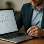 Digitális aláírás készítése laptopon, biztonságos hitelesítés.