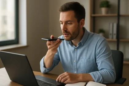 Férfi hangalapú keresést végez telefonját használva