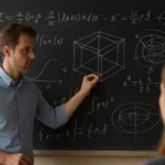 Tanár magyarázza az M-elmélet 11 dimenziós térfogalmát táblán