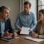 Tárgyalás a pandémiatervről egy üzleti környezetben.