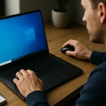 Felhasználó számítógép előtt, systray ikonok felfedezése.