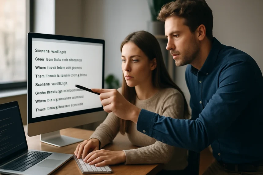 Két szakember együtt dolgozik szoftverfejlesztés és tesztelés terén.