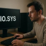 Férfi aki az IO.SYS rendszerfájlról információt keres a számítógépén.