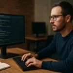 Programozó bitenkénti operátorokat használó számítógépnél.