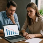 Pár üzletember elemzi a lemorzsolódási rátát számító grafikonokat.