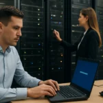 Adatközpont munkatársai a failover rendszereken dolgoznak.