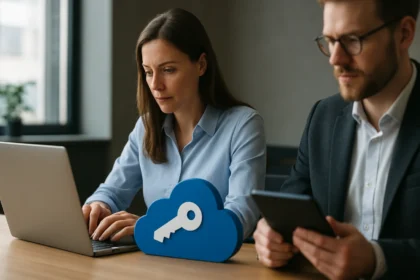 Google Cloud kulcskezelő szolgáltatás munkája irodai környezetben.