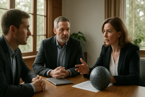 Mesterséges intelligencia irányelvek megbeszélése három szakember között.