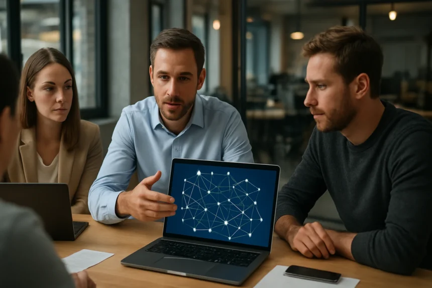 Férfiak és nők találkozója nyílt hálózatépítési témában.