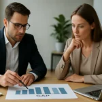 Két szakember gap elemzést végez egy grafikon felett.