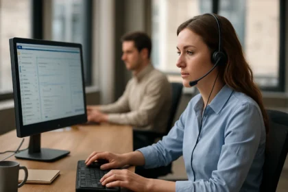 Salesforce Service Console felhasználója ügyfélszolgálat közben