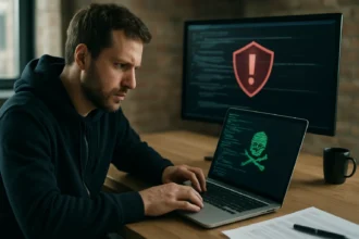 Kiberbiztonsági szakértő dolgozik PoC exploit tesztelésén