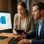 Két szakember dolgozik az Exchange Online felhőszolgáltatásával.