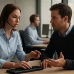 Ügyfélszolgálati beszélgetés IT támogatással kapcsolatban.