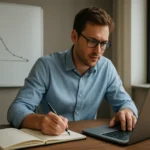 Férfi gradiens ereszkedés optimalizációval foglalkozik számítógép előtt