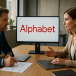 Alphabetról beszélgető emberek egy modern irodában