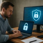 Férfi dolgozik a kiberbiztonság automatizálásával kapcsolatban.