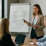 Válságkommunikációs terv megbeszélése üzleti környezetben.