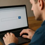 Férfi gépel a laptopon a böngésző címsorában