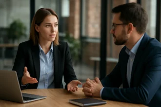 Két üzletember megbeszél egy ügyfélélmény stratégiát