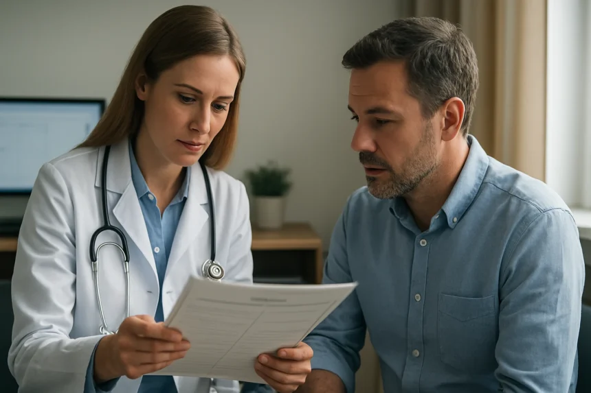 Orvos és beteg ambuláns betegkarton áttekintése