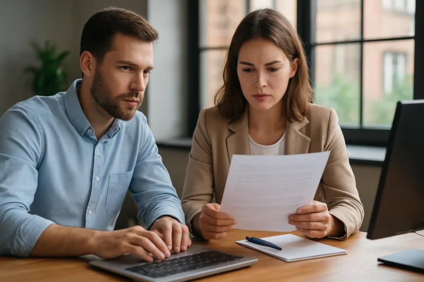 Két ember, akik együtt dolgoznak az Open Document Format használatával.