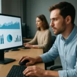 Telemetria és adatgyűjtés grafikonokkal számítógép előtt